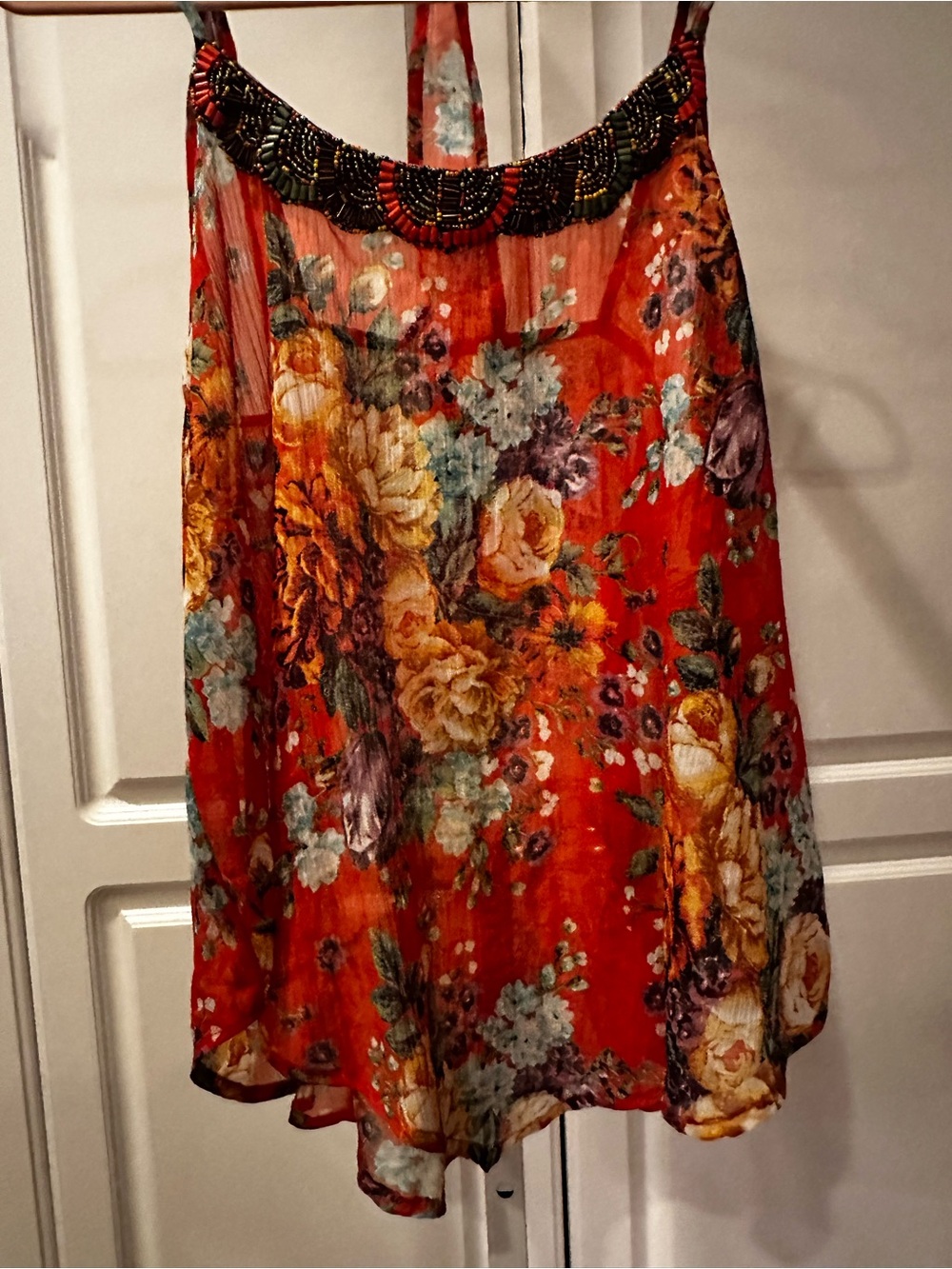 Eyeshadow Orange Beaded Chiffon Top